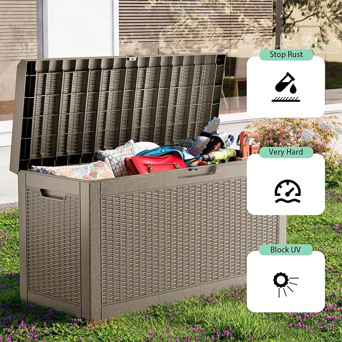 PatioZen 70 Gallon Deck Box Outdoor, Weatherproof Resin Patio Storage Box - Image 3