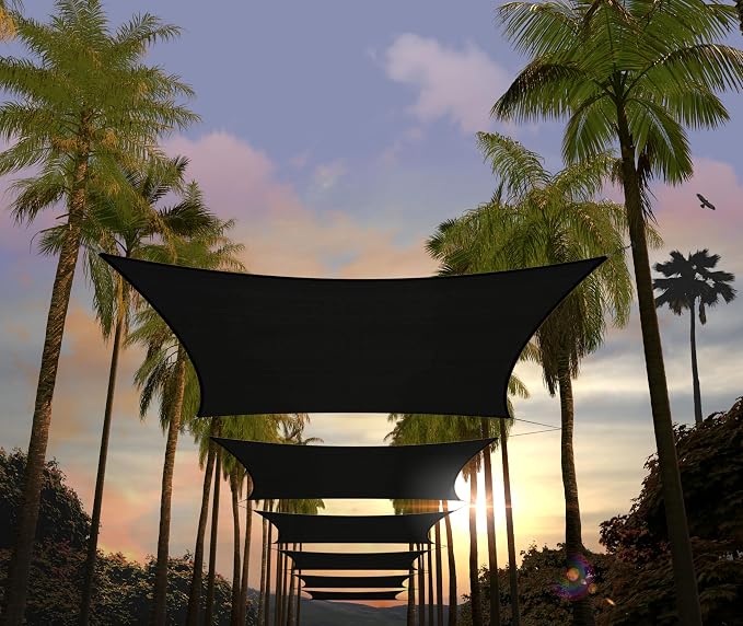 Amgo Custom Size 20' x 22' Black Rectangle Square Sun Shade Sail UPF50+ by Amgo
