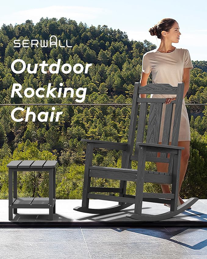 SERWALL Outdoor Rocking Chairs Set of 2, HDPE Porch Rocker Outdoor - Image 5
