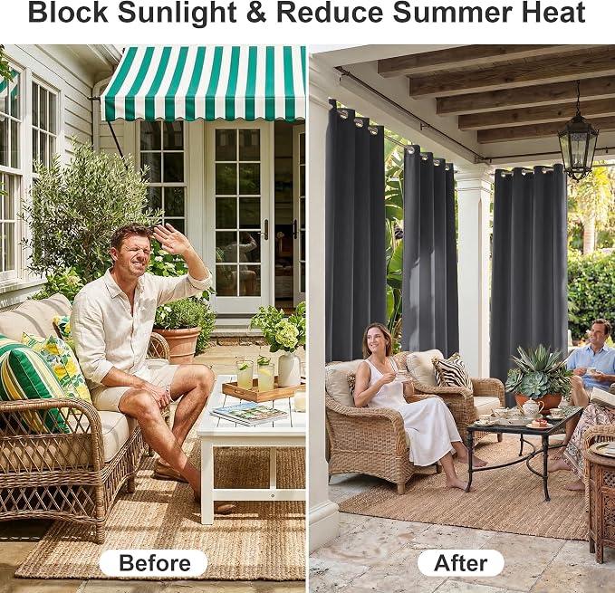 RYB HOME Extra Wide Outdoor Curtains 2 Panels or Patio Waterproof | Blackout - Image 4