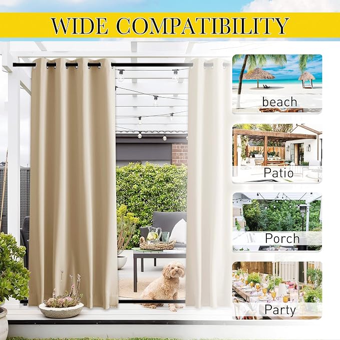 NICETOWN 2 PCs Windproof Blackout Outdoor Curtains W46xL80 Biscotti Beige | - Image 7
