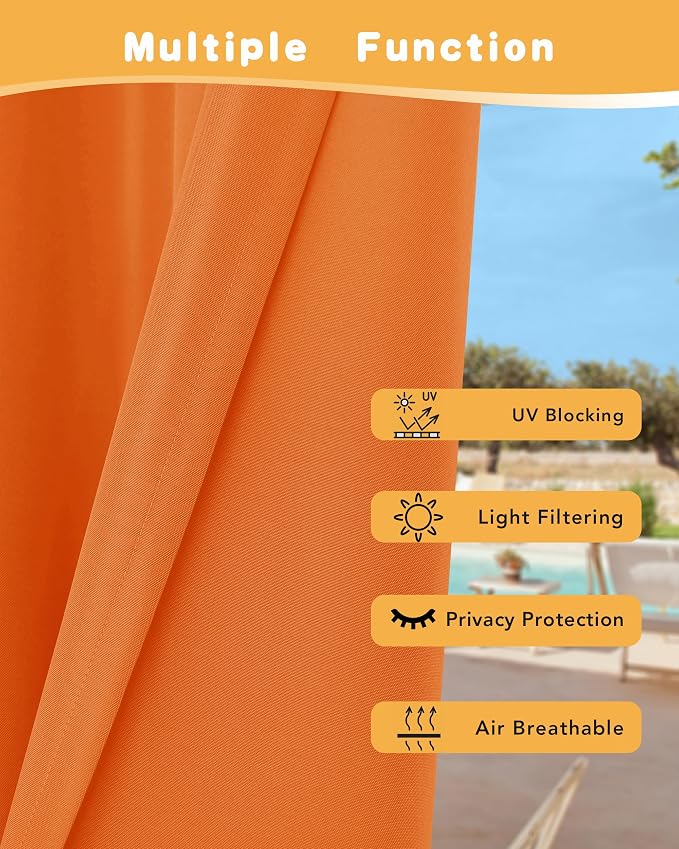 Outdoor Curtains for Patio Waterproof 4 Pcs 54x120 Inch Mecca Orange | Poolside - Image 3