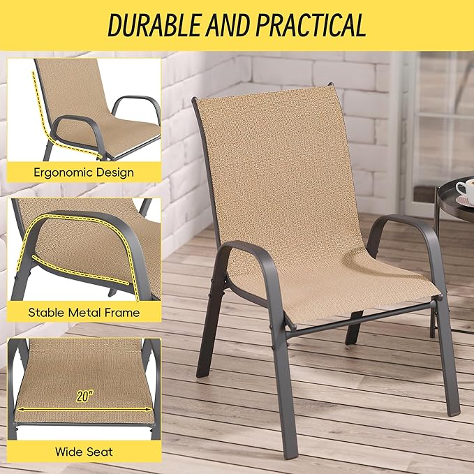 Patio Chairs Set of 8, Stackable Outdoor Dining Chairs Set - Image 6