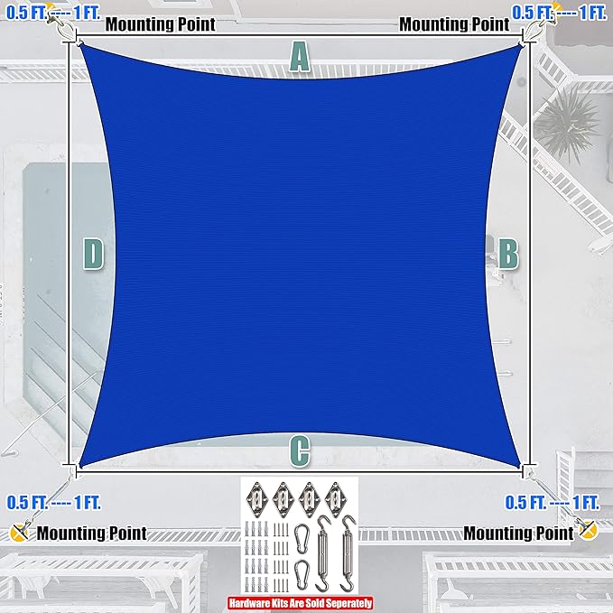 Amgo Custom Size 13' x 21' Blue Rectangle Square Sun Shade Sail UPF50+ - Image 7