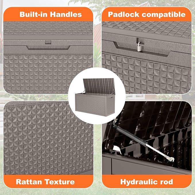 110 Gallon Outdoor Deck Box, Resin Waterproof Storage Box - Image 7