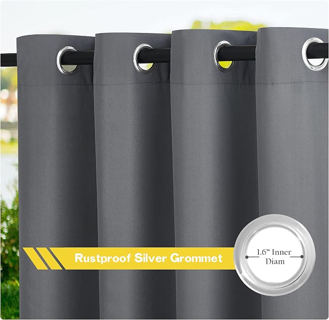 NICETOWN Canvas Patio Curtains Outdoor Waterproof Set of 2, Windproof Thermal - Image 3
