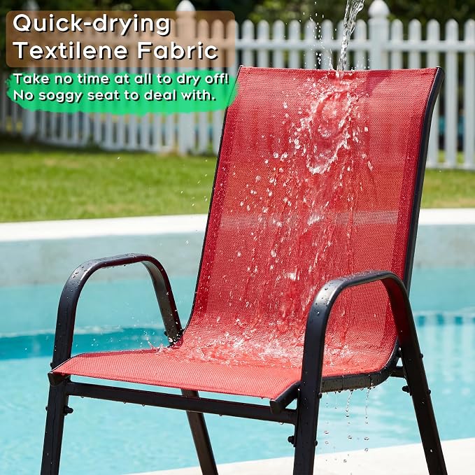 Outdoor Patio Chairs Set of 8 Stackable Dining Chairs All-Weather Textilene - Image 4