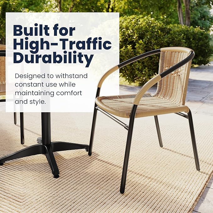 Flash Furniture Lila 2 Pack Beige Rattan Indoor-Outdoor Restaurant Stack Chair - Image 7
