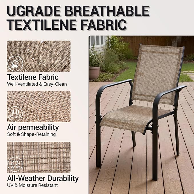 Patio Chairs Set of 8, Stackable Outdoor Dining Chairs, All Weather Breathable - Image 6