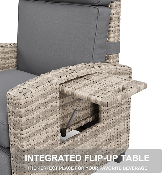 Outdoor Recliner Chair with Flip-Up Side Table & Linked Reclining Mechanism – - Image 4