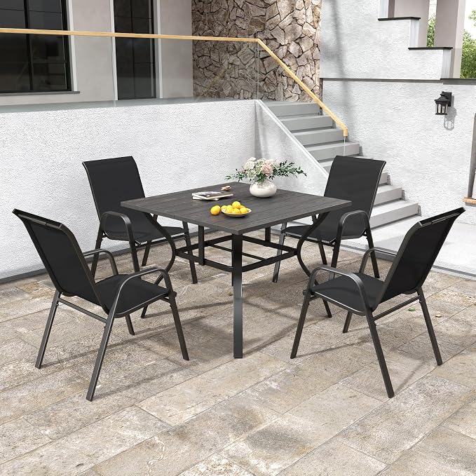 Black Patio Chairs Set of 4, Stackable Outdoor Dining Chairs - Image 3