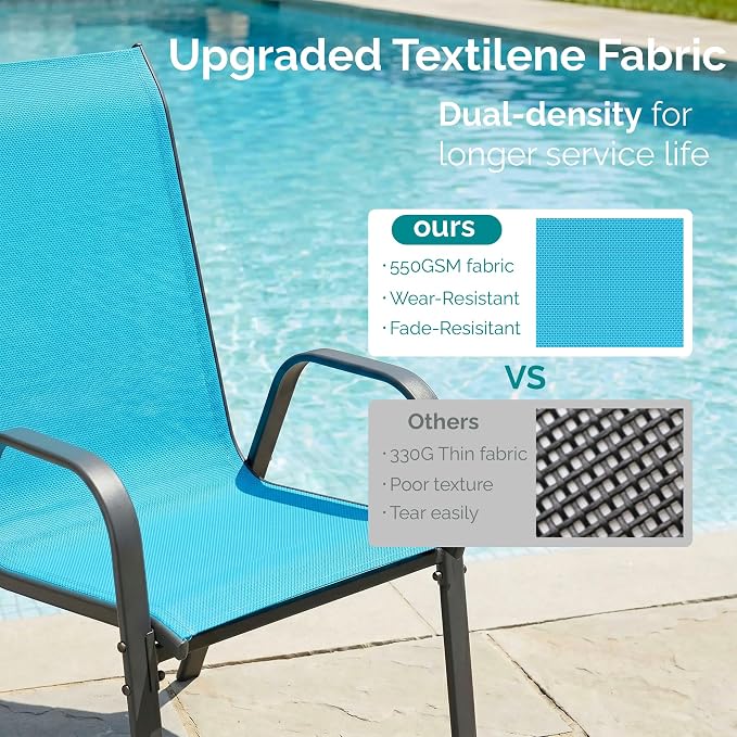 MAMIZO Patio Dining Chairs, Stackable Textilene Chair Set of 6, Sky Blue | - Image 3