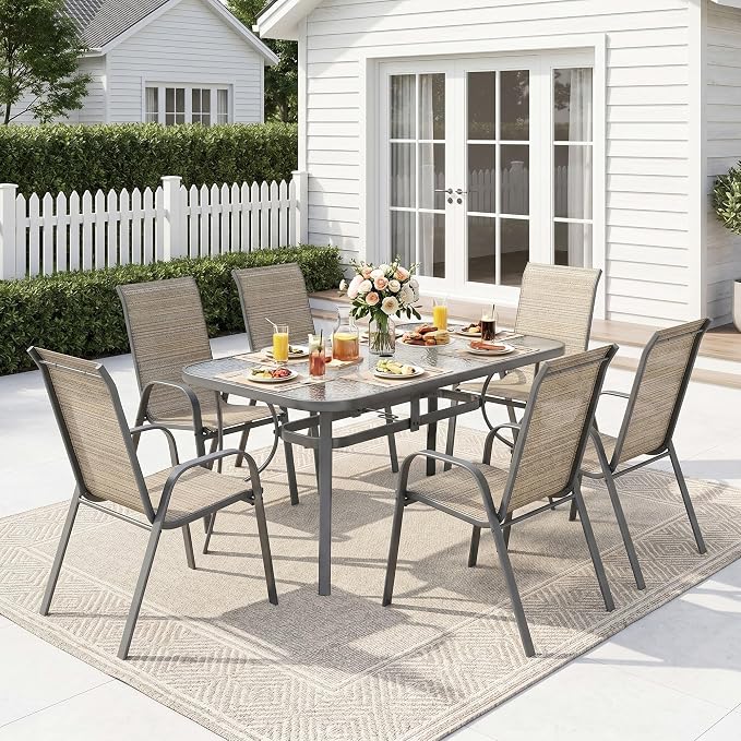 MAMIZO Patio Dining Chairs, Stackable Textilene Chair Set of 6, - Image 8