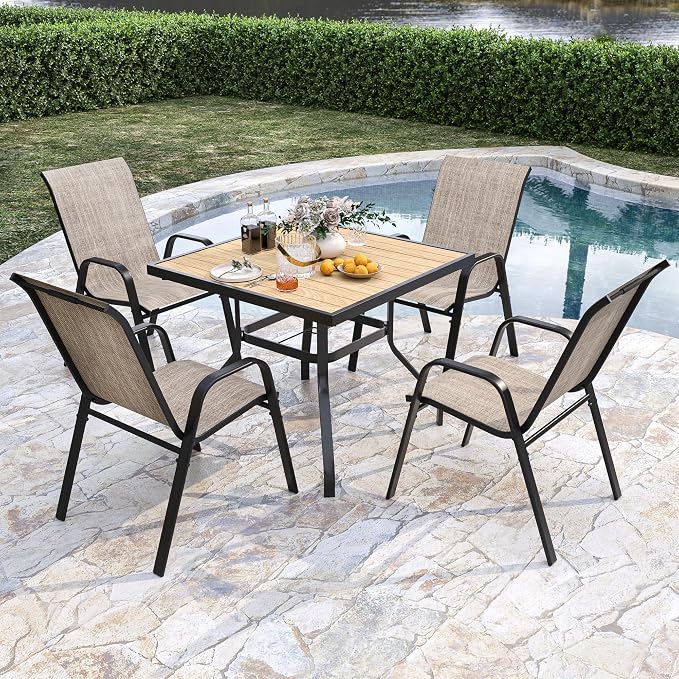 Outdoor Patio Chairs Set of 6 Stackable Dining Chairs All-Weather Textilene - Image 5
