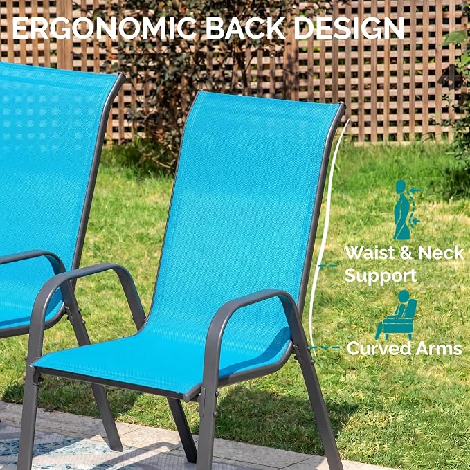 MAMIZO Patio Dining Chairs, Stackable Textilene Chair Set of 4, Sky Blue | - Image 6