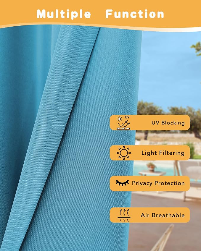Extra Wide Outdoor Curtains for Patio Waterproof 2 Pcs 110x95 Inch Teal | - Image 3