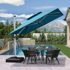 PURPLE LEAF Cantilever Outdoor Umbrella 9' x 9' Double Top, Turquoise Blue | - Image 3