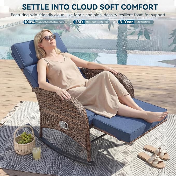 Zero Gravity Patio Rocking Wicker Recliner Chair - Image 4