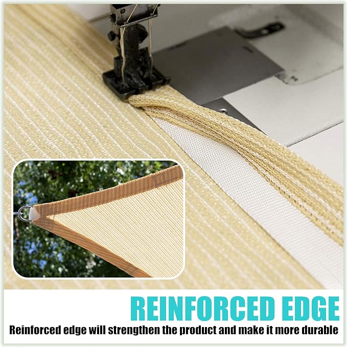 Amgo Custom Size 14' x 23' x 26.9' Beige Right Triangle Sun Shade Sail UPF50+ - Image 5