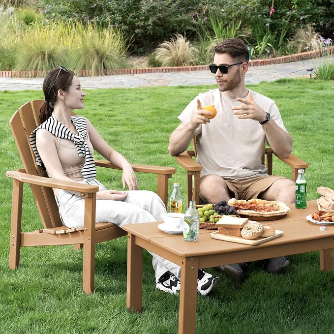 Compact Stackable Adirondack Chairs Set of 4, Teak | 26.3" Wide HDPE, - Image 2