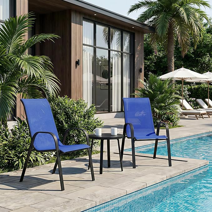 Stackable Patio Chairs Set of 1/2/4, Heavy Duty Metal Frame & Teslin Fabric - Image 7