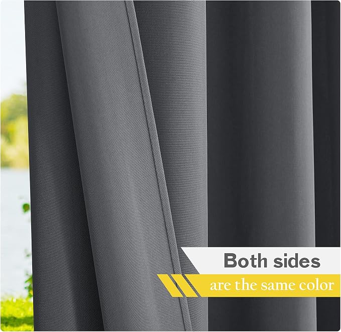 NICETOWN 2 Panels Patio Outdoor Curtains 108" Length, Thermal Insulated Tab Top - Image 5