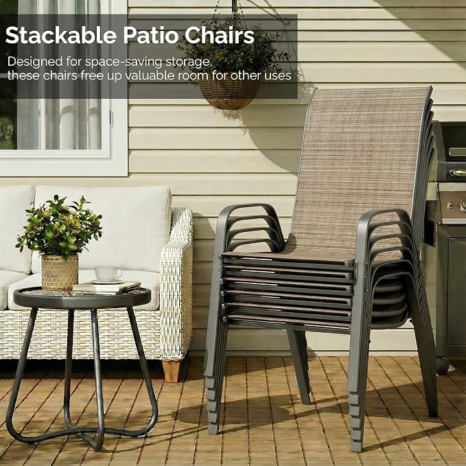 MAMIZO Patio Dining Chairs, Stackable Textilene Chair Set of 8, - Image 7