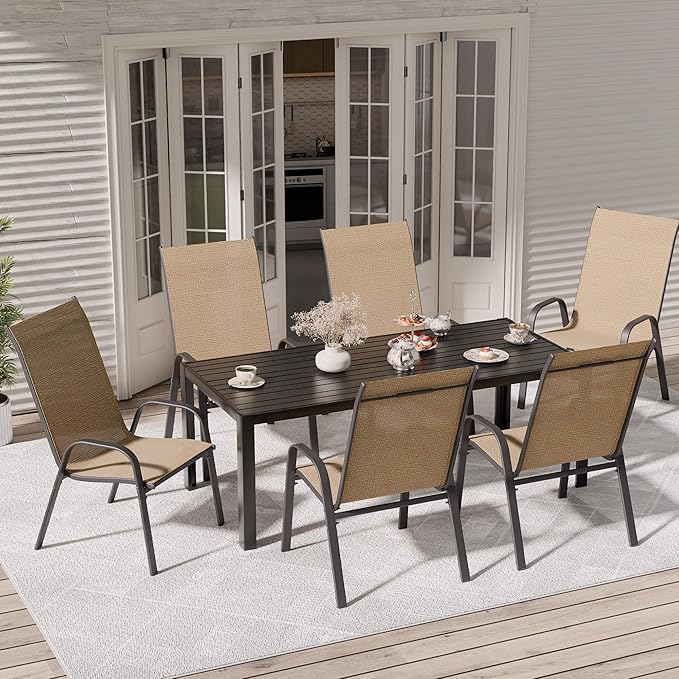 Patio Chairs Set of 6, Outdoor Dining Chairs Stackable - Image 2