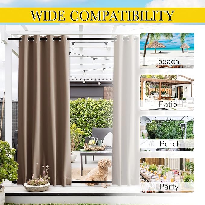 NICETOWN 2 Panels Windproof Blackout Outdoor Curtains W46xL80 Tan | Waterproof - Image 7