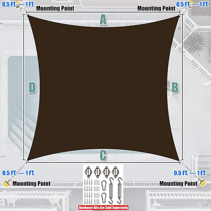 Amgo Custom Size 6' x 9' Brown Rectangle Square Sun Shade Sail UPF50+ AGTAPR0810 - Image 7