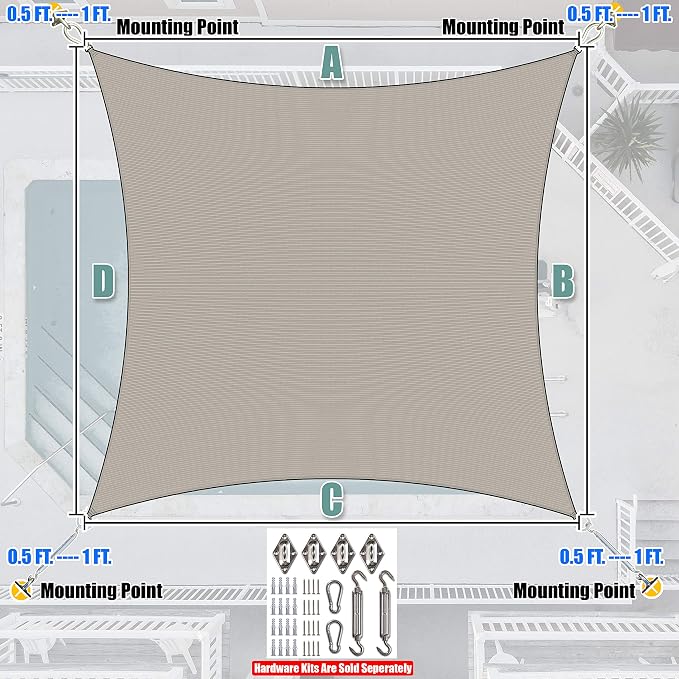 Amgo Custom Size 8' x 10' Grey Rectangle Square Sun Shade Sail UPF50+ AGTAPR0810 - Image 7