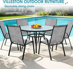 24.4" Wide Outdoor Stackable Chairs Set of 6 | Stacking Patio Chairs - Image 9