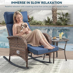 3 Pieces Zero Gravity Wicker Patio Rocking Recliner Chairs Set of 2 - Image 4