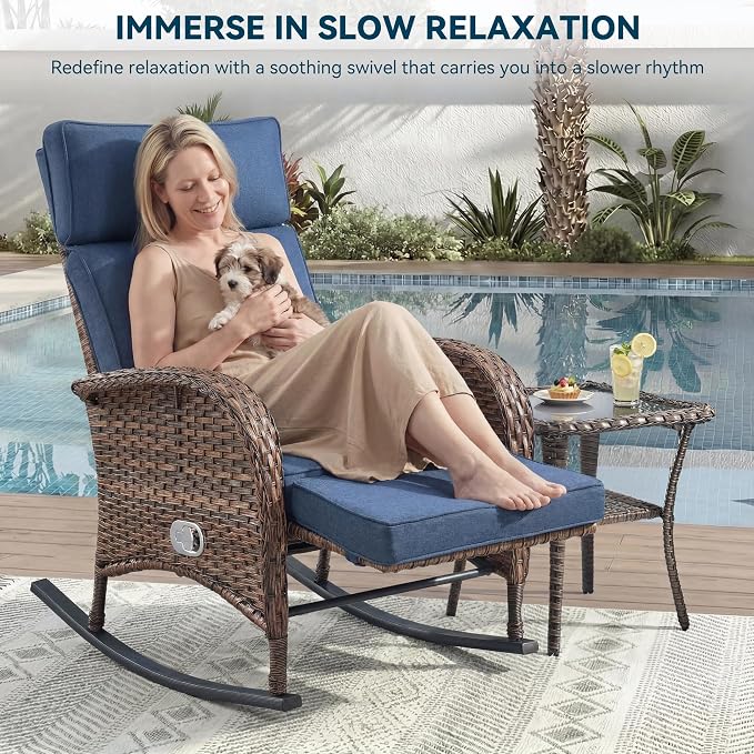 Zero Gravity Patio Rocking Wicker Recliner Chair - Image 3