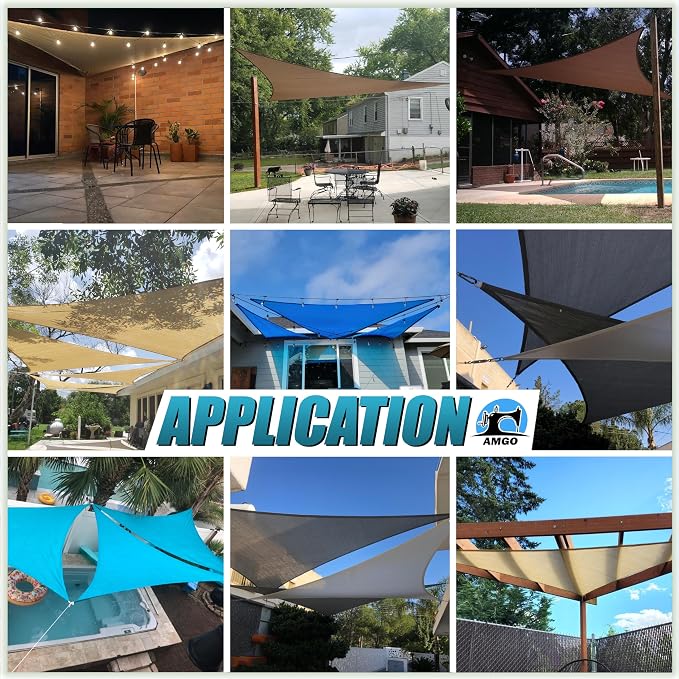 Amgo Custom Size 9' x 12' x 15' Sand Beige Right Triangle Sun Shade Sail UPF50+ - Image 4
