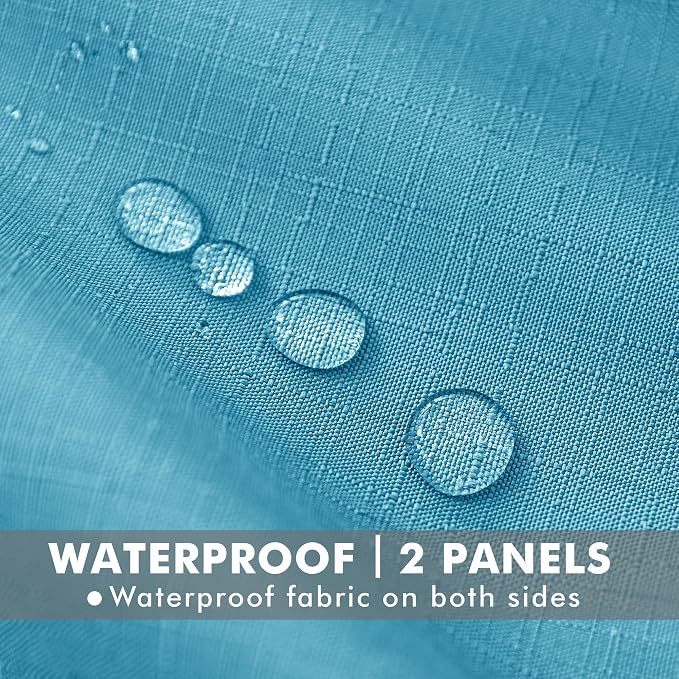 Linen Outdoor Curtains for Patio Waterproof 4 Pcs 110x95 In Teal | Light - Image 2