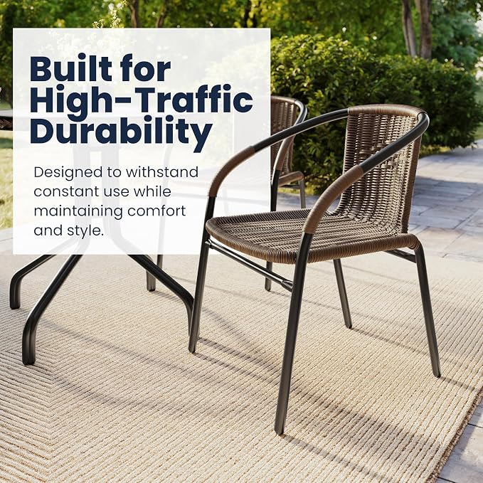 EMMA + OLIVER Brown PE Rattan Stackable Patio Dining Chair, Indoor/Outdoor Use - Image 6