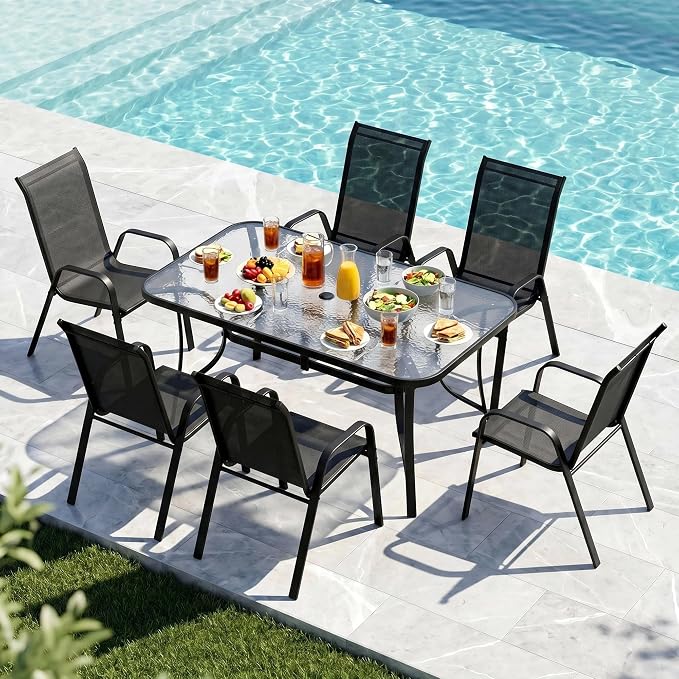 MAMIZO Patio Dining Chairs, Stackable Textilene Chair Set of 6, - Image 9