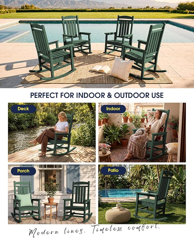 Oversized Outdoor Rocking Chairs Set of 2, HDPE Porch Rocker - Image 9