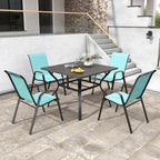 Light Blue Patio Chairs Set of 4, Stackable Outdoor Dining Chairs - Image 3