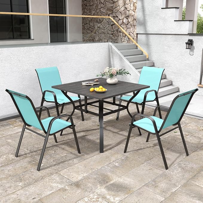 Light Blue Patio Chairs Set of 6, Stackable Outdoor Dining Chairs - Image 4