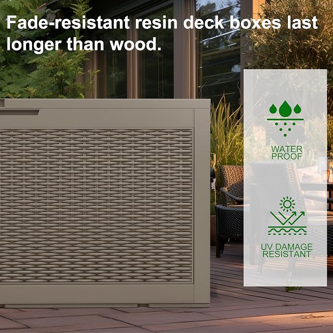 PatioZen 120 Gallon Deck Box Outdoor, Weatherproof Resin Patio Storage Box - Image 7