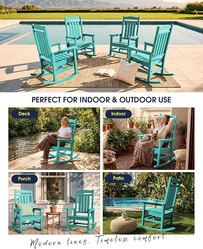Oversized Outdoor Rocking Chairs Set of 6, HDPE Porch Rocker, Aruba | - Image 7