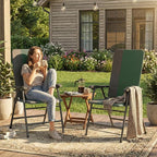 Outsunny Folding Patio Chairs Set of 2 Padded High Back Armrests Dark Green | - Image 9