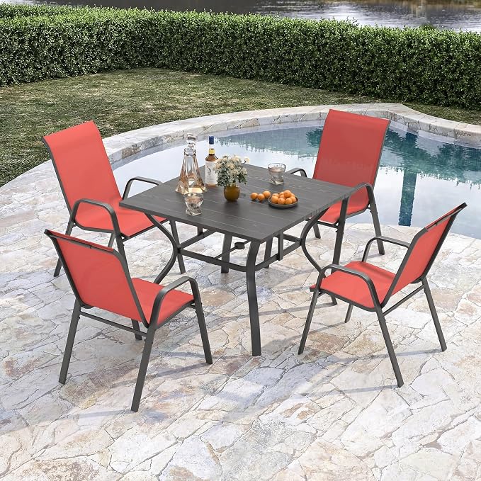 Outdoor Patio Chairs Set of 6 Stackable Dining Chairs All-Weather Textilene - Image 5