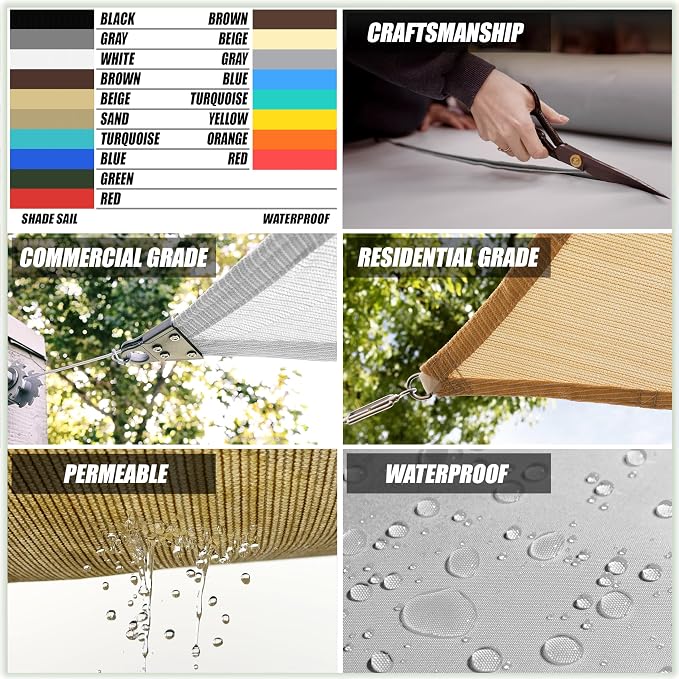 Amgo Custom Size 10' x 18' x 20.6' Beige Right Triangle Sun Shade Sail UPF50+ - Image 3