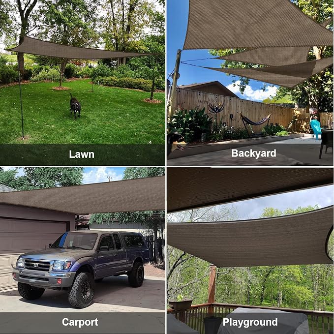 12' x 16' Rectangle Shade Sail Brown UV Block Outdoor Canopy | Outdoor sun - Image 8