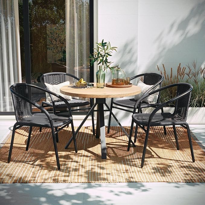 Flash Furniture Lila Modern Rattan Indoor/Outdoor Stackable Dining Chairs - Image 2